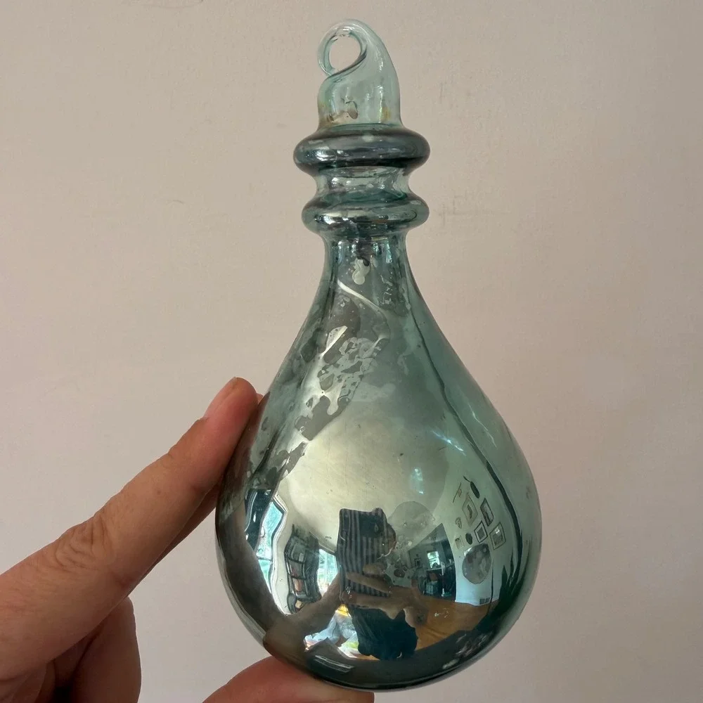 Vintage Style Aqua Blue Mercury Glass Teardrop Hanging Christmas Ornament Finial